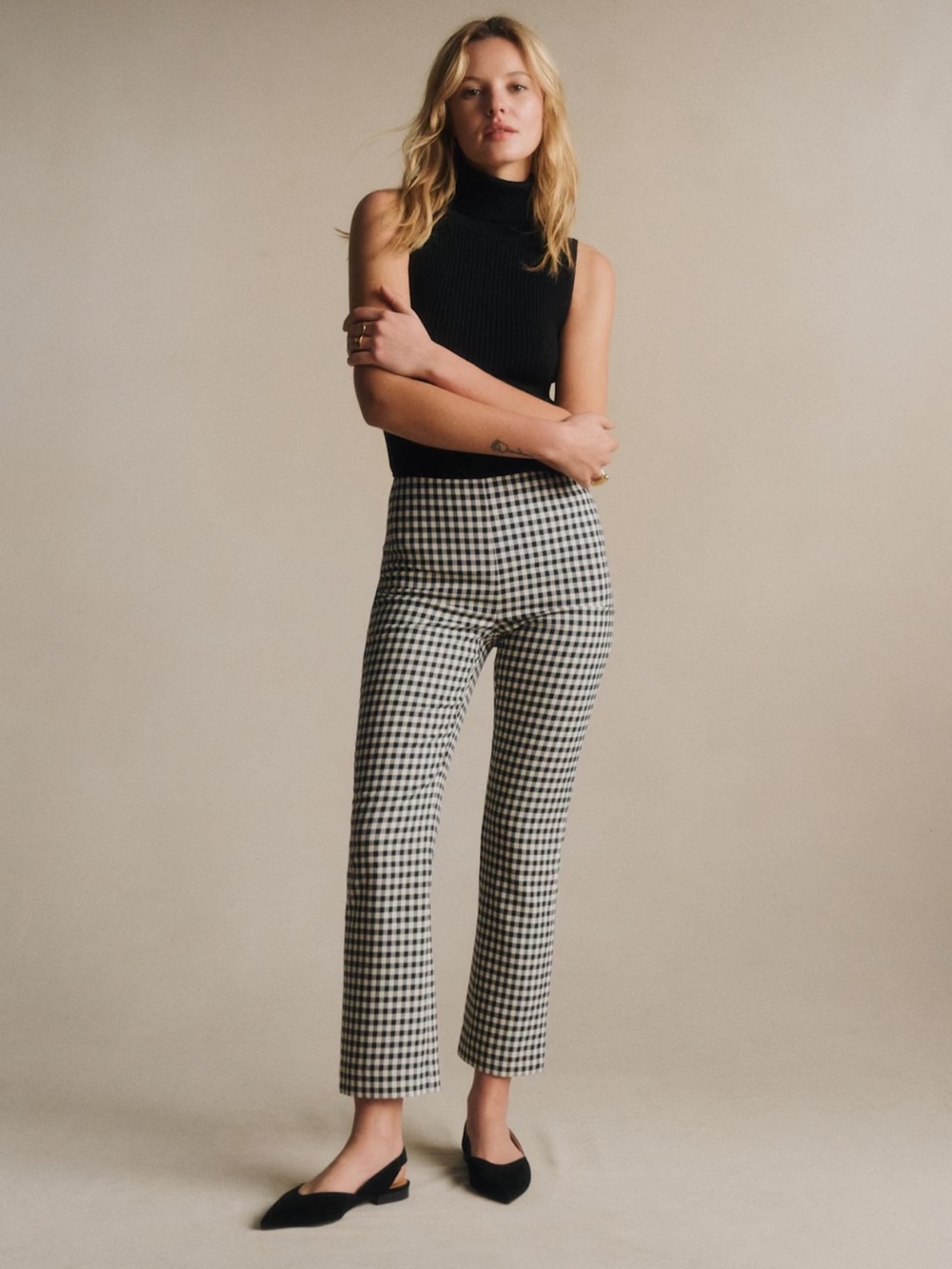 Sezane Black and White Gingham Ciara Trousers - Size 2